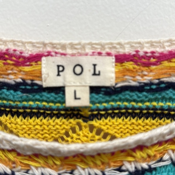 POL- Boho Crochet Knit Crop Top Multicolor Striped Festival Summer Size Large - Picture 4 of 7